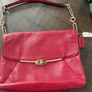 Red leather coach purse